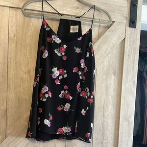 ☀️ Express Black Floral Satin Cami with Pink & White Roses